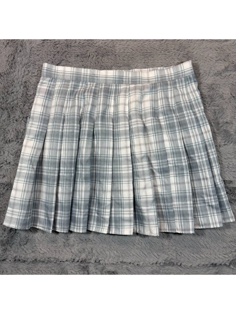 Romwe Skirt Women's 14 Gray Plaid Polyester A-Line Pleated School Preppy Career